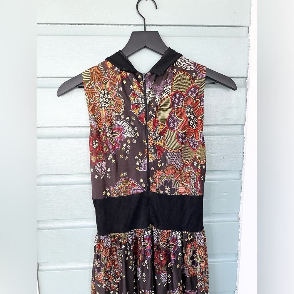 Vintage wide leg paisley jumpsuit 60s 70s brown Peter Pan collar S fall RARE - Picture 5 of 12